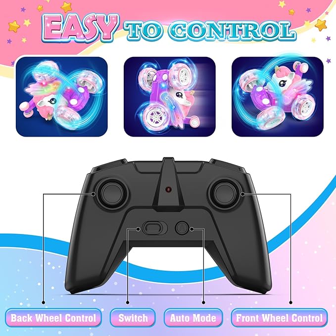 Remote Control Car Stunt RC Cars 360° Rotating with 2.4GHz Rechargeable Wheel Lights Toys Car Gift for Boys Girls 3 4 5 6 7 8 9 10 11 12 (Pink)