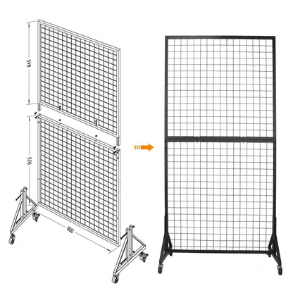 NectaCol 2 Packs 3'x 6' Two-Double Gridwall Panel Display Racks with Sturdy T-Base, Black Grid Wall Panels Display Stand, Display Rack Craft Show, Art Display Stand