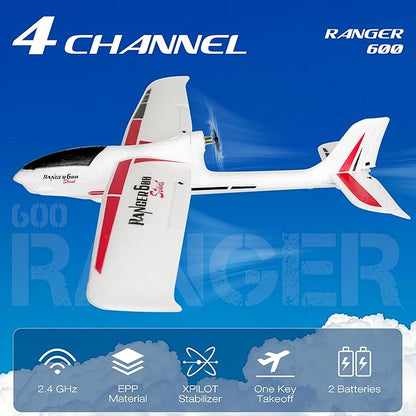 28℃ RC Plane Ranger600 4 Channel Glider Remote Control Airplane 2.4Ghz Ready to Fly RC Airplane Xpilot Stabilization System &amp One Key Aerobatic for AdultsKidsBeginners