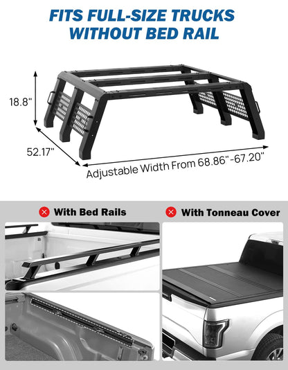 JOYTUTUS Full Size Truck Bed Rack, Overland Bed Racks for Trucks Compatible with F150 F250 F350 Silverado Sierra Ram, 18.8 Inch High Truck Bed Rack for Roof Top Tent, with Wider Molle Panel