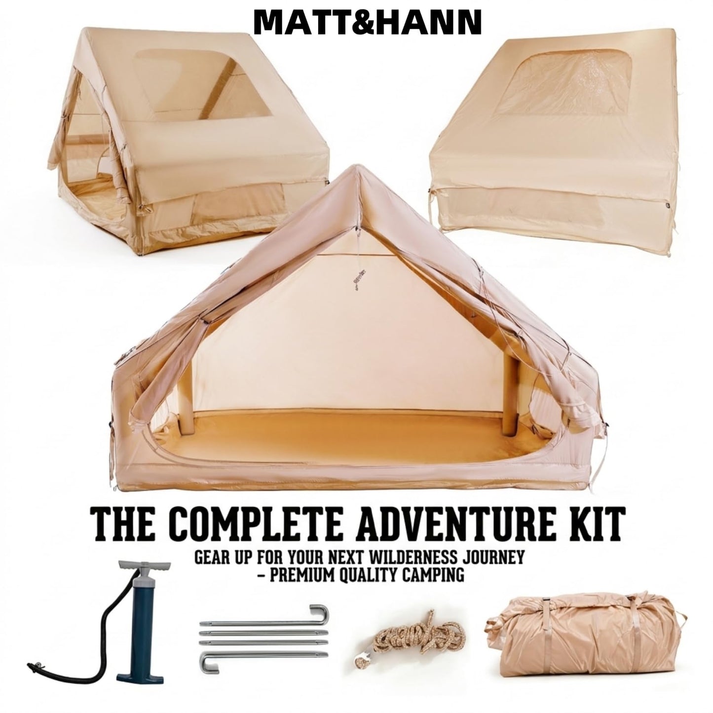 Glamping Air Tent for 4-6 Person, Quick Inflation, Large Skylight, Mosquito-Proof Ventilation Privacy Curtains on Both Sides, Ideal for Family Camping Gathering Camping Holiday Camping Outdoor Camping