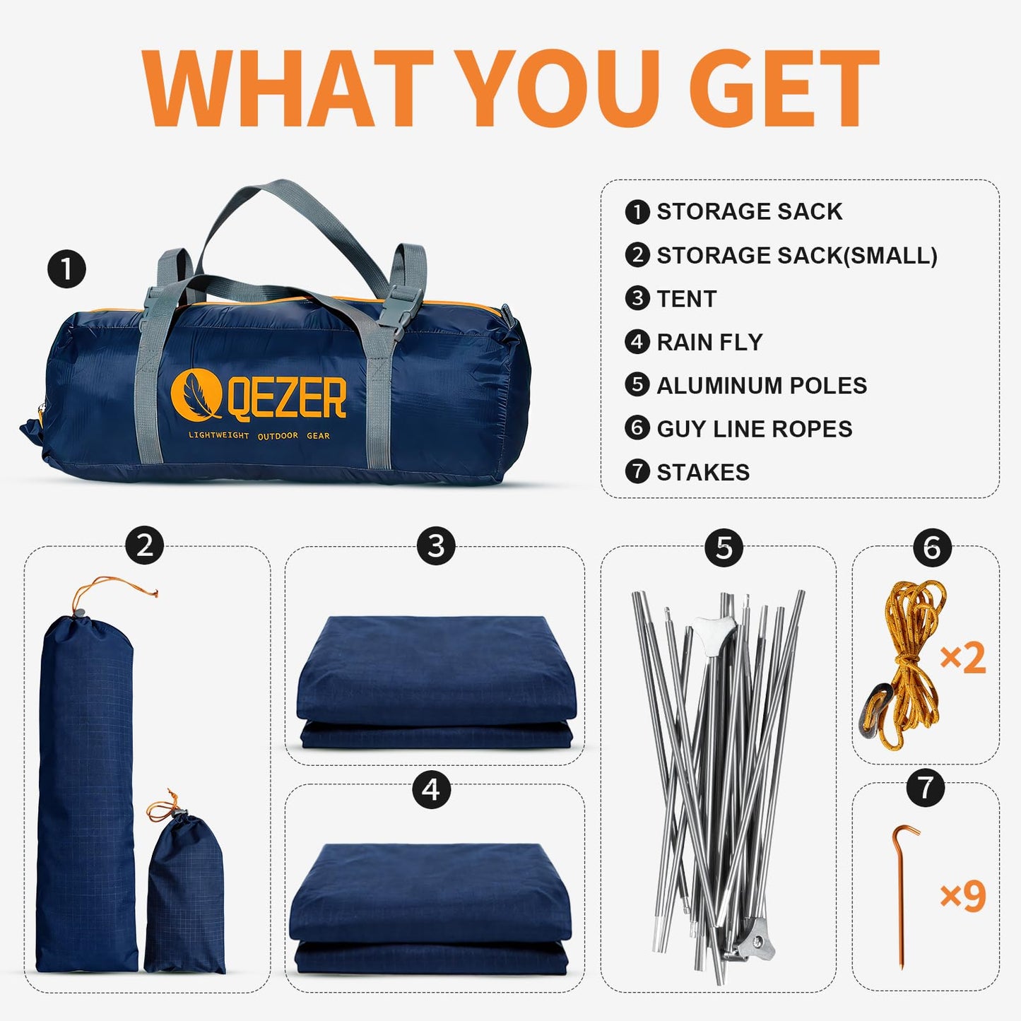 QEZER Camping Tent 1/2 Person Tents Windproof Portable Adults Tents for Camping Hiking Backpacking Traveling Easy Set up (Blue, 2 Person)