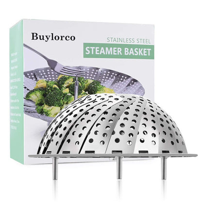 Buylorco Stainless Steel Folding Vegetable Steamer Insert Steamer Cookware for Veggie Seafood Cooking (Fit Pots 7" to 11")