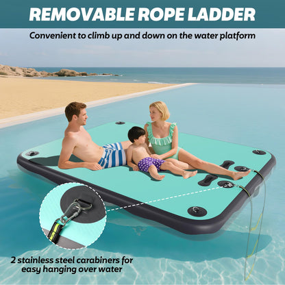 8x6FT Inflatable Floating Dock for Lakes: Swim Air Dock Water Mat Floating Platform Island Raft for Pool Beach Ocean with Mooring Rope, Water Ladder, Non-Slip Surface