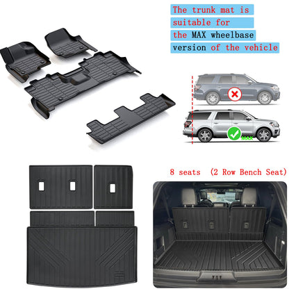 LJWAITO for 2018-2024 Ford Expedition MAX 8 Seats (2nd Row Bench Seat) Floor Mats with Cargo Liners & Backrest Mat,TPE All Weather Protection Full Set Automotive Accessories