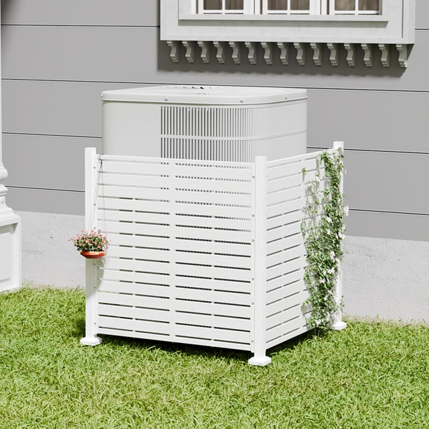 Diyfire Air Conditioner Fence Panels, 38" W X 39" H Pool Equipment Enclosure, No-Dig Outdoor Privacy Screen, Trash Can Enclosure, Decorative Garden Fences for Patio Lawn, White