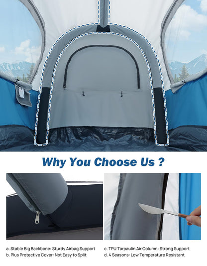 JOYTUTUS Inflatable Truck Bed Tent 6.5FT with Awning, Includes Air Pump for Quick 30 S Setup, Dual-use Pickup or Camping Tent for 2 Person, Waterproof Roof Shade and 3 Windows, Gray Blue