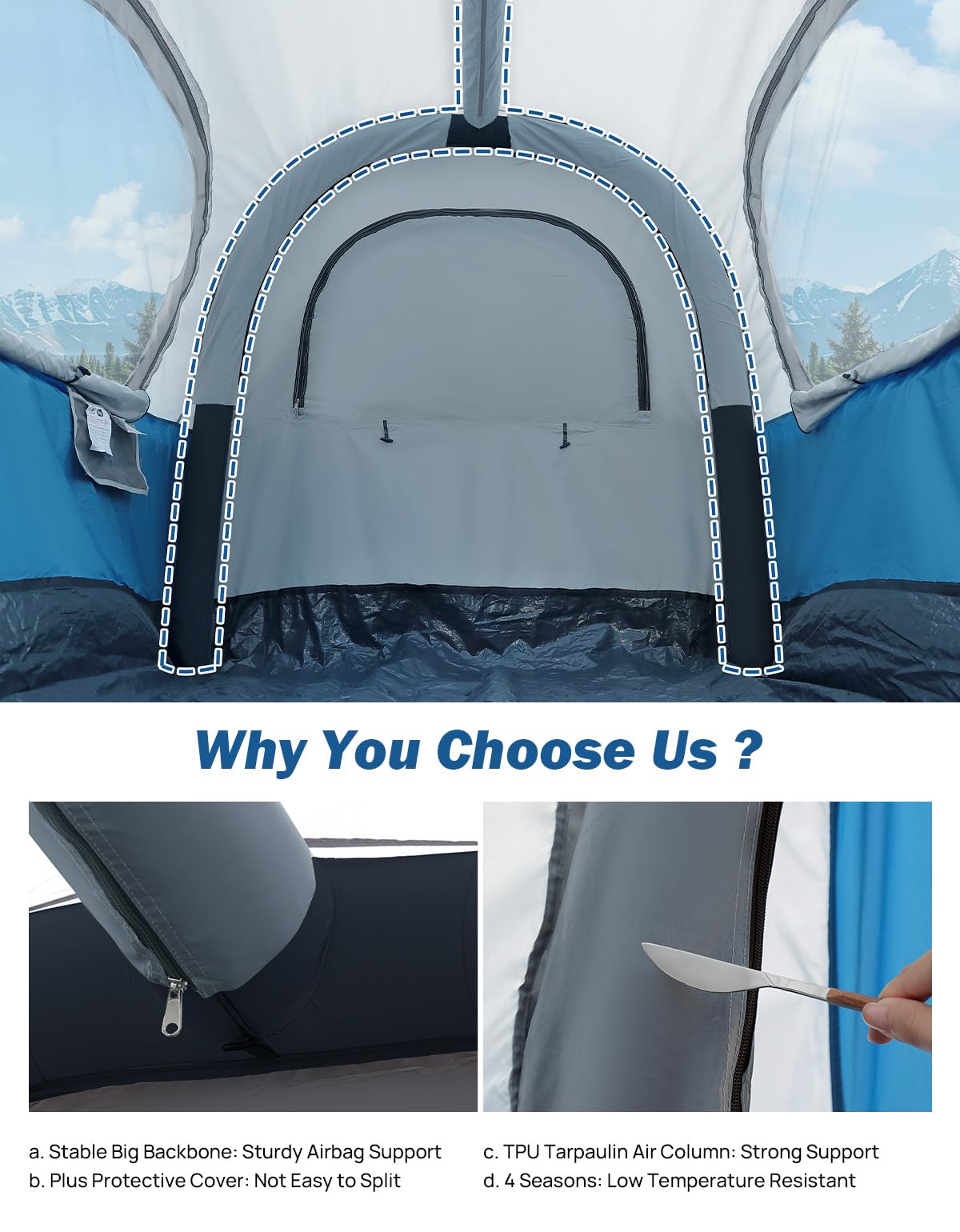 JOYTUTUS Inflatable Truck Bed Tent 5.5FT with Awning, Includes Air Pump for Quick 30 S Setup, Dual-use Pickup or Camping Tent for 2 Person, Waterproof Roof Shade and 3 Windows, Gray Blue