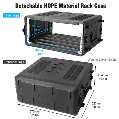 Diandian 4U Rack Case Shallow 16" Depth, 19" Rackmount Flight Case, Watertight Dust-Proof, Shock Mount for Amplifier, Pro Audio, DJ Mixer, Effects with Microphone Compartments