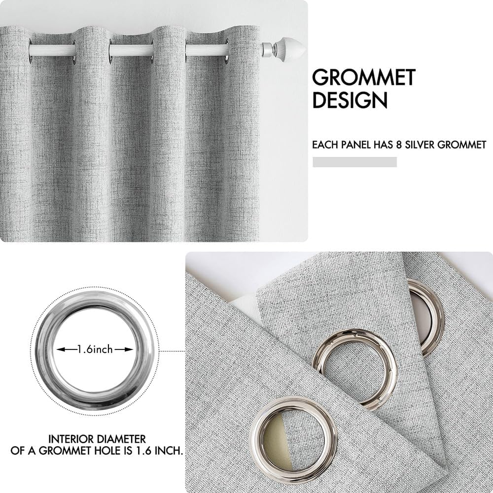 MIULEE Linen Curtains - 100% Blackout Thermal Insulated Drapes in Glacier Gray | 52 x 45 Inch (2 Panels)
