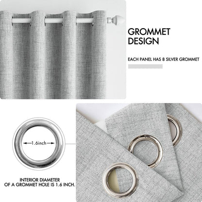 MIULEE Linen Curtains - 100% Blackout Thermal Insulated Drapes in Glacier Gray | 52 x 45 Inch (2 Panels)