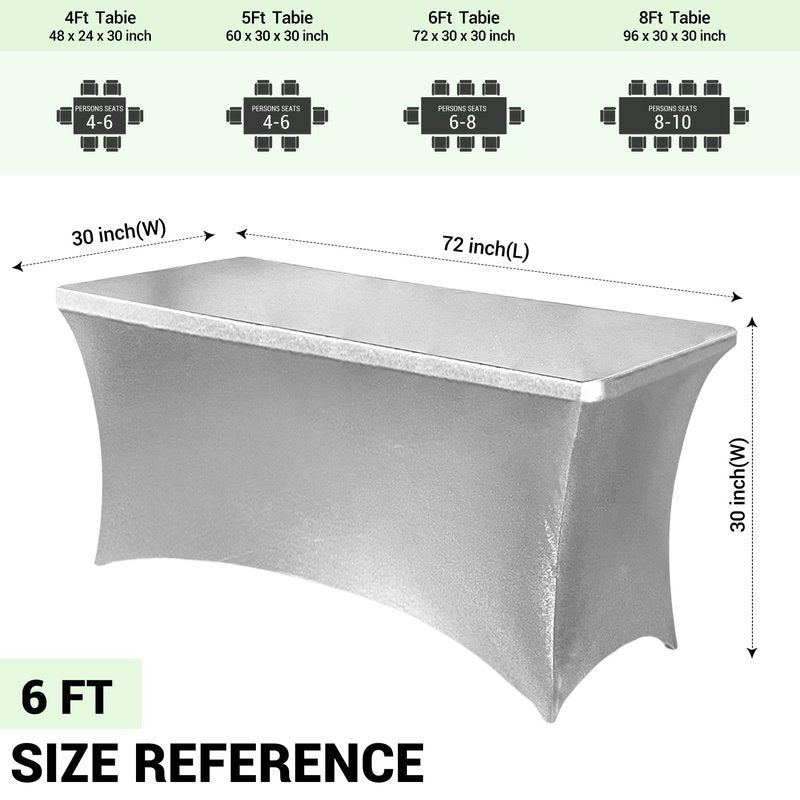 Obstal 6ft Stretch Spandex Table Cover for Standard Folding Tables - Universal Rectangular Fitted Tablecloth Protector for Wedding, Banquet, Party Stamping Silver, 72 Length x 30 Width x 30Height Inch