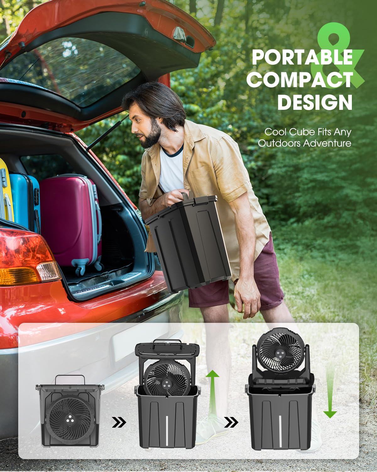 Ausic Portable Misting Fan, 9L 10-inch Outdoor Mist Fans for Outside Patios Cooling, 30000mAh Rechargeable Battery Fan with Water Box, 3 Strong Winds, 3 Spray Mister