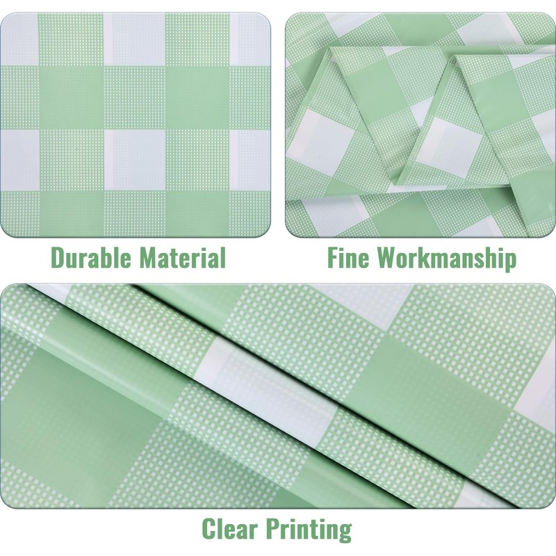 Kesfey 12 Packs Sage Green Gingham Tablecloth Sage Green and White Checkered Table Cloths 54 x 108 Inches Disposable Plastic Gingham Tablecovers Waterproof Picnic Camping Table Covers for Baby Shower