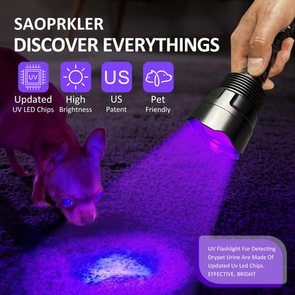 SAOPRKLER 395nm UV Flashlight High Intensity 5 LED Black Light Flashlights for Pet Urine Detection, Scorpion Spotting, AC System Inspection and Rock Fluorescence UV5