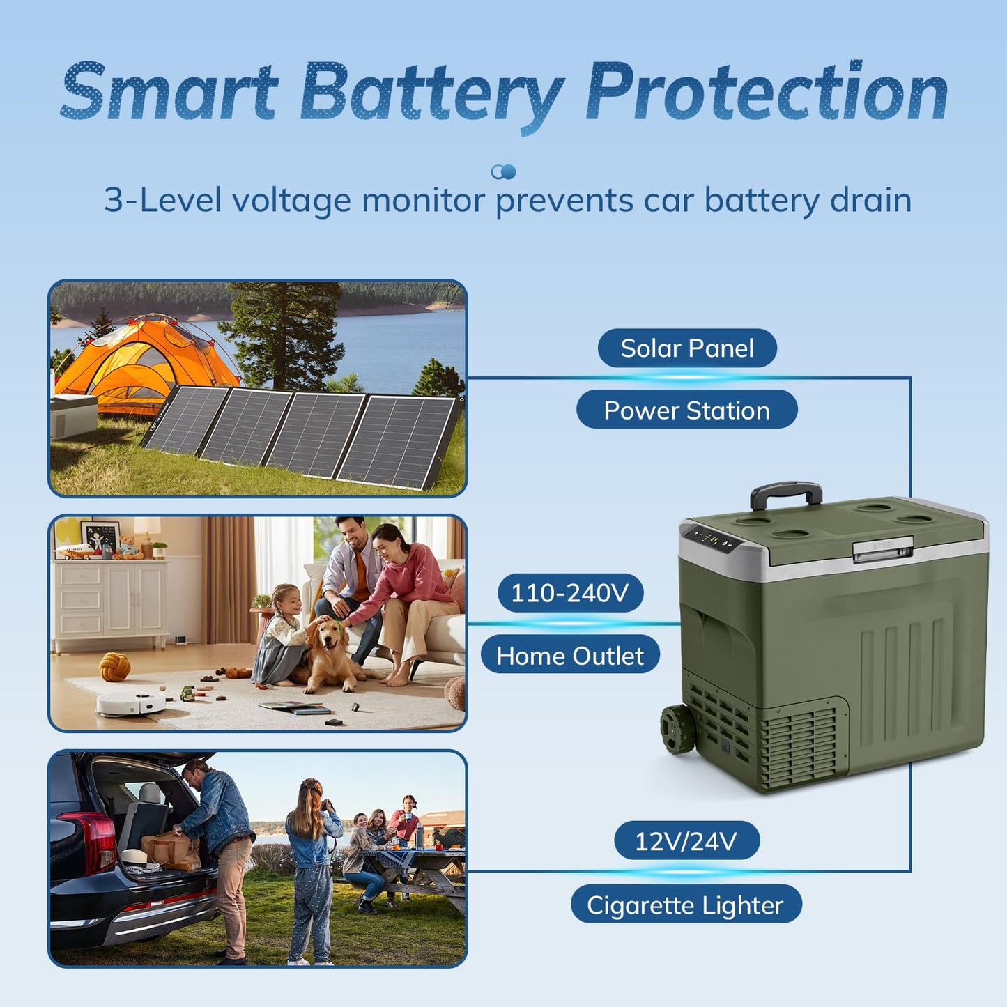 Antarctic Star 12 Volt Refrigerator,43QT(40L) Electric Cooler, Portable Refrigerator Freezer -4℉~68℉,12V 24V DC 100 240V AC Car Fridge with Wheels&2 Baskets for Camping,Travel,RV,Car,GREEN