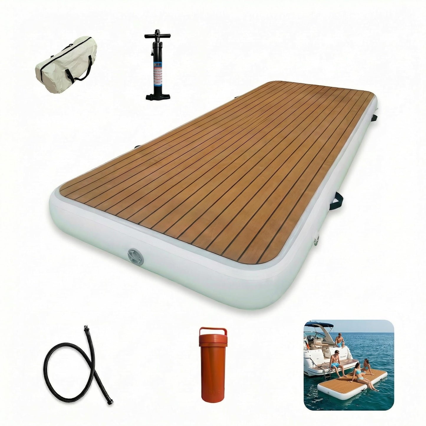FluxionX Inflatable Dock Platform, 9'10" x 3'3" x 6" PVC Floating Water Platform with Non-Slip EVA Surface for Boats, Yachts, Jet Skis & Lake Leisure, Pump, Carry Bag & Repair Kit