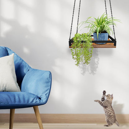 Plant Hanger Indoor, 16" Wooden Hanging Plant Holder with Metal Frame Large Hanging Planter for Indoor Plants Load 50LB Hanging Plant Shelf with 27.6" Long Chain, Ideal for Heavier Pots Window Ceiling