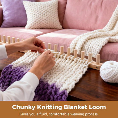 DORMIYA 35.4" Chunky Knitting Blanket Loom, Wooden DIY Weaving Loom Kit, Adjustable Modular Blanket Frame with Assembly Hardware, 3-in-1 Knitting Loom for Thick Yarn