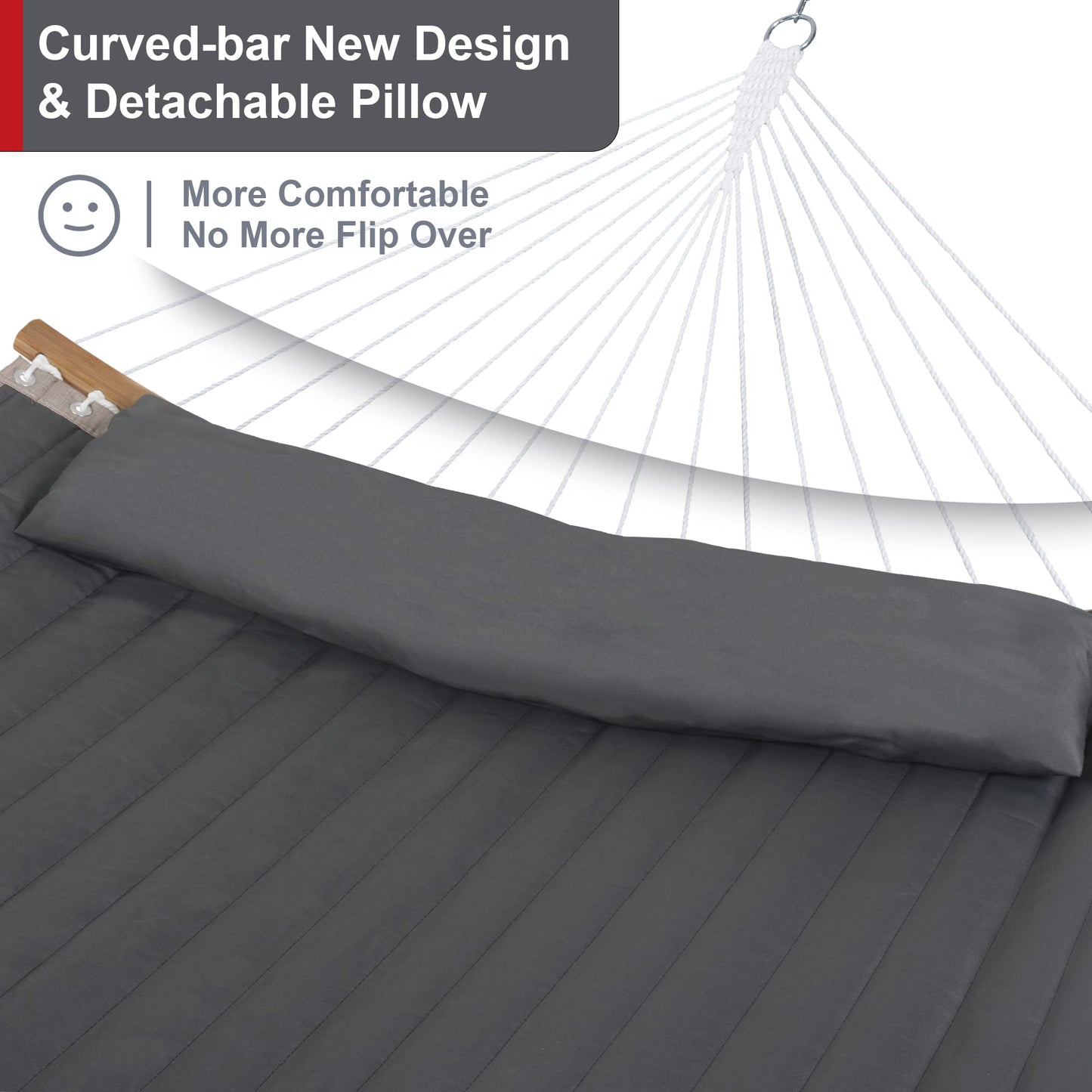 Mansion Home 55in Hammock with Stand, Heavy Duty Hammock with Stand Included, Two Person Hammock with Curved Spreader Bar, Pillow and Portable Bag, 450 Lbs Capacity, Dark Gray
