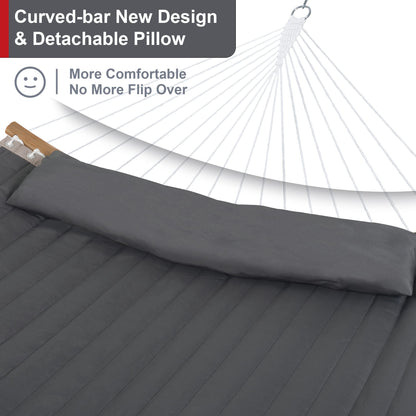 Mansion Home 55in Hammock with Stand, Heavy Duty Hammock with Stand Included, Two Person Hammock with Curved Spreader Bar, Pillow and Portable Bag, 450 Lbs Capacity, Dark Gray