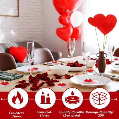 200 Pcs Tea Lights Candles Smokeless Mini Tealight Dripless Candles Bulk for Dinner Party Home Decoration Wedding Centerpiece Birthday Valentine(Red)