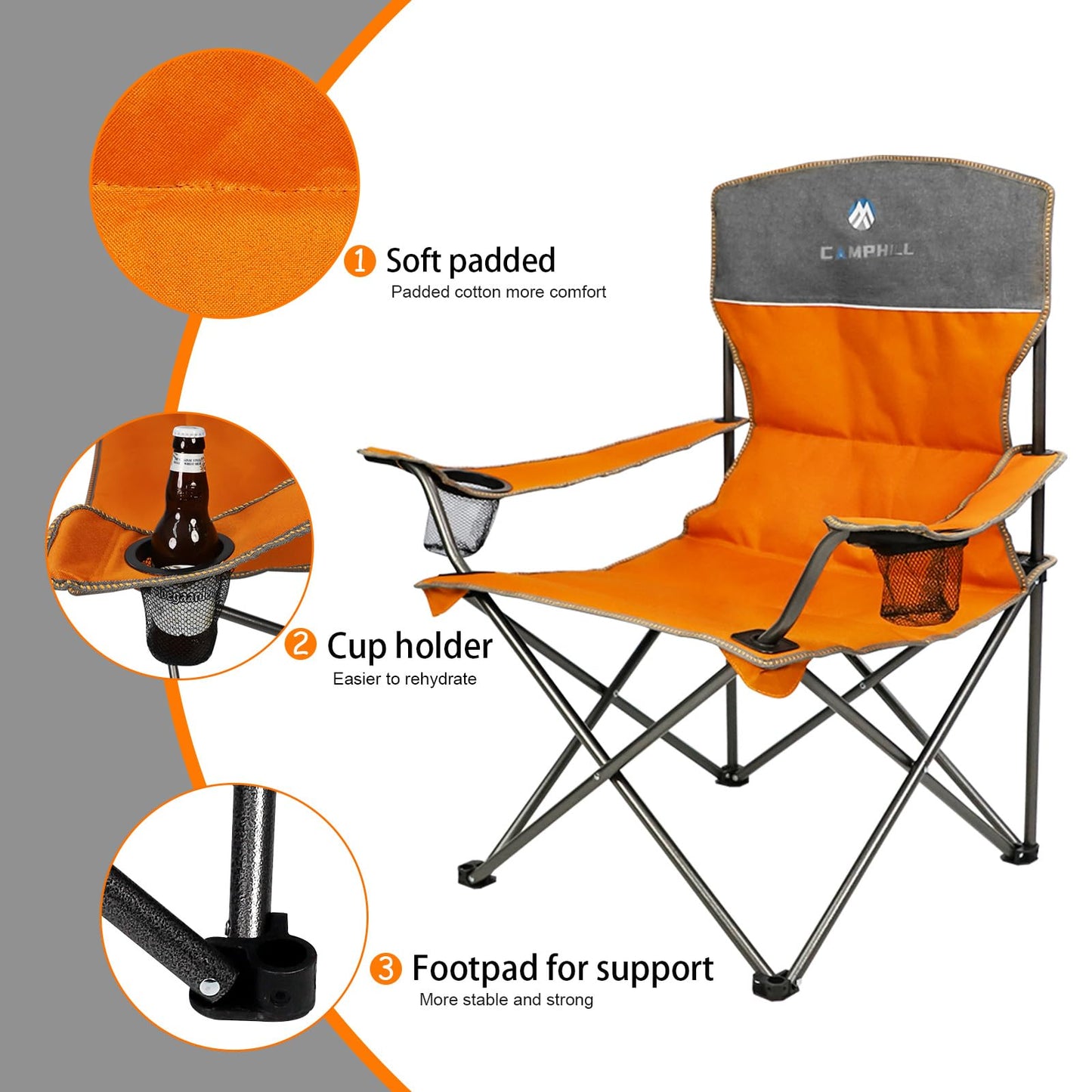CAMPHILL Camping Set of 4 including Table. Heavy Duty Outdoor Folding Chairs with Cup Holder. Collapsible, Includes One Sofa & Two Single Chairs, Plus Camping Table