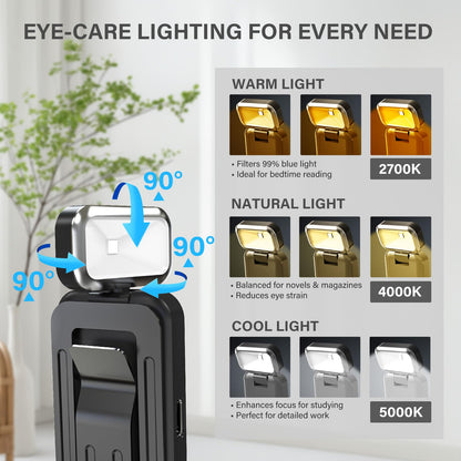 KTEBO Rechargeable Reading Book Light with Clip & Battery Indicator - 9 Luminescence Mode Book Lamp for Night Reading in Bed, Portable 1.6 Oz Ultralight Beside 30H Runtime, Gifts for Book Lovers, Kids