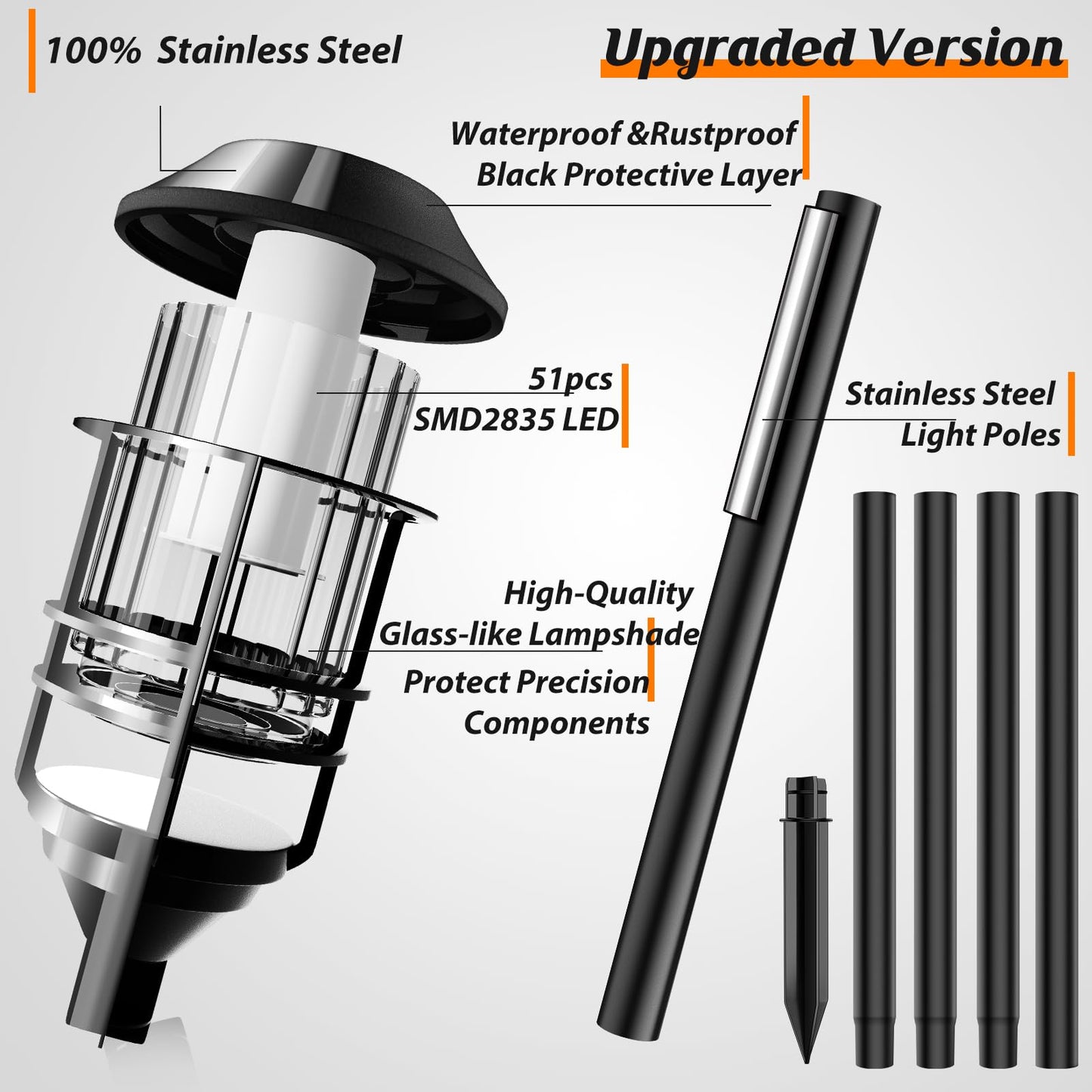 ZOOHAR Solar Outdoor Lights,Extra-Tall Solar Torches with Flickering Flame 2-Pack Waterproof Garden Lights,Stainless Steel Pathway Lighting Garden Decor, Yard Decorations Outdoor Auto On/Off