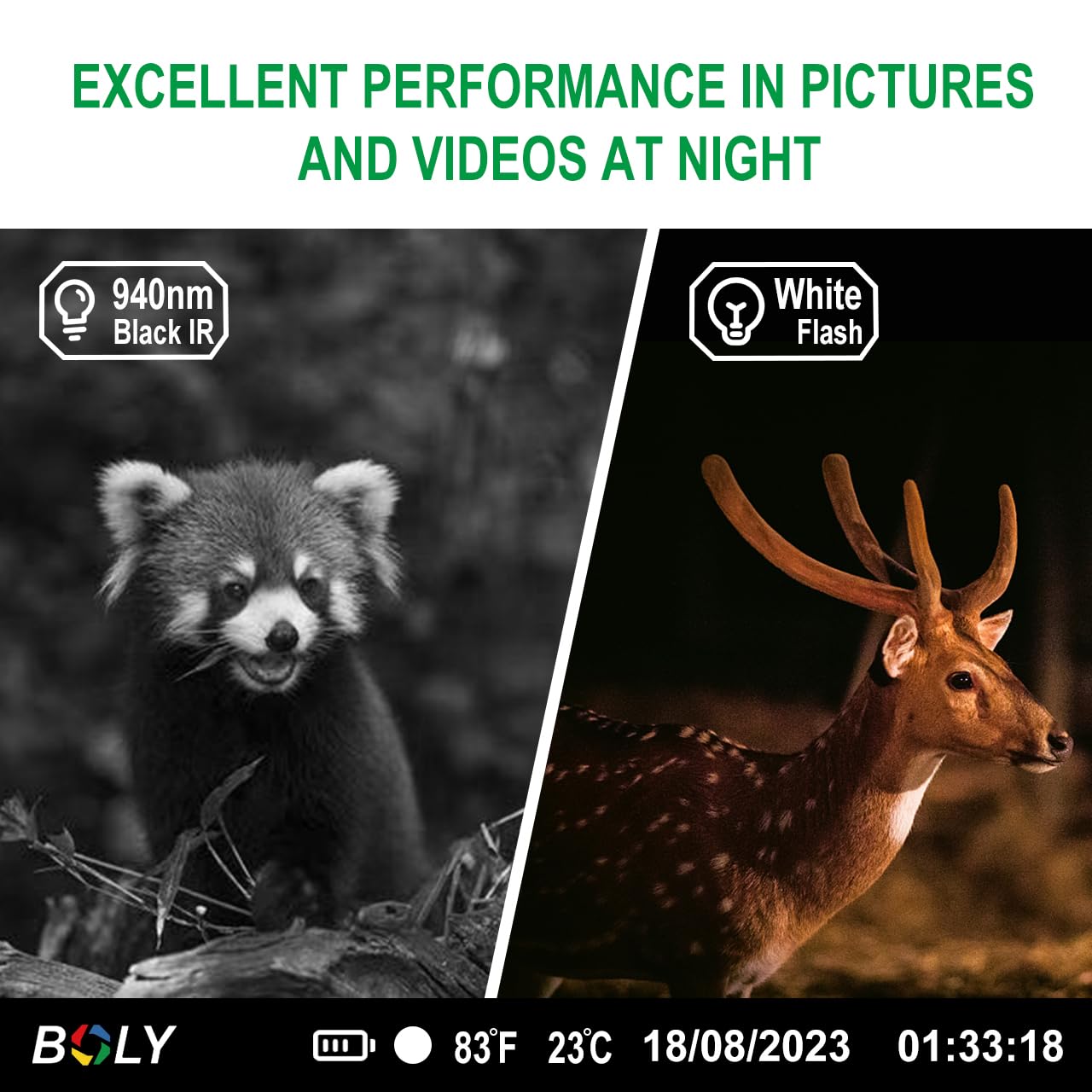 BolyGuard BG662-HQ Trail Game Camera 4K/56MP Night Vision Camera Dual-LEDs 940nm Invisible IRs+White LEDs Waterproof IP68 Outdoor Wildlife Camera