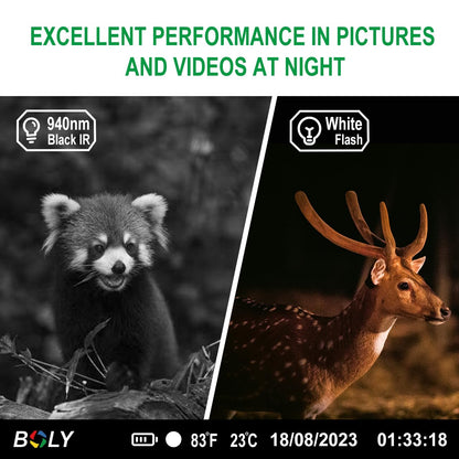 BolyGuard BG662-HQ Trail Game Camera 4K/56MP Night Vision Camera Dual-LEDs 940nm Invisible IRs+White LEDs Waterproof IP68 Outdoor Wildlife Camera
