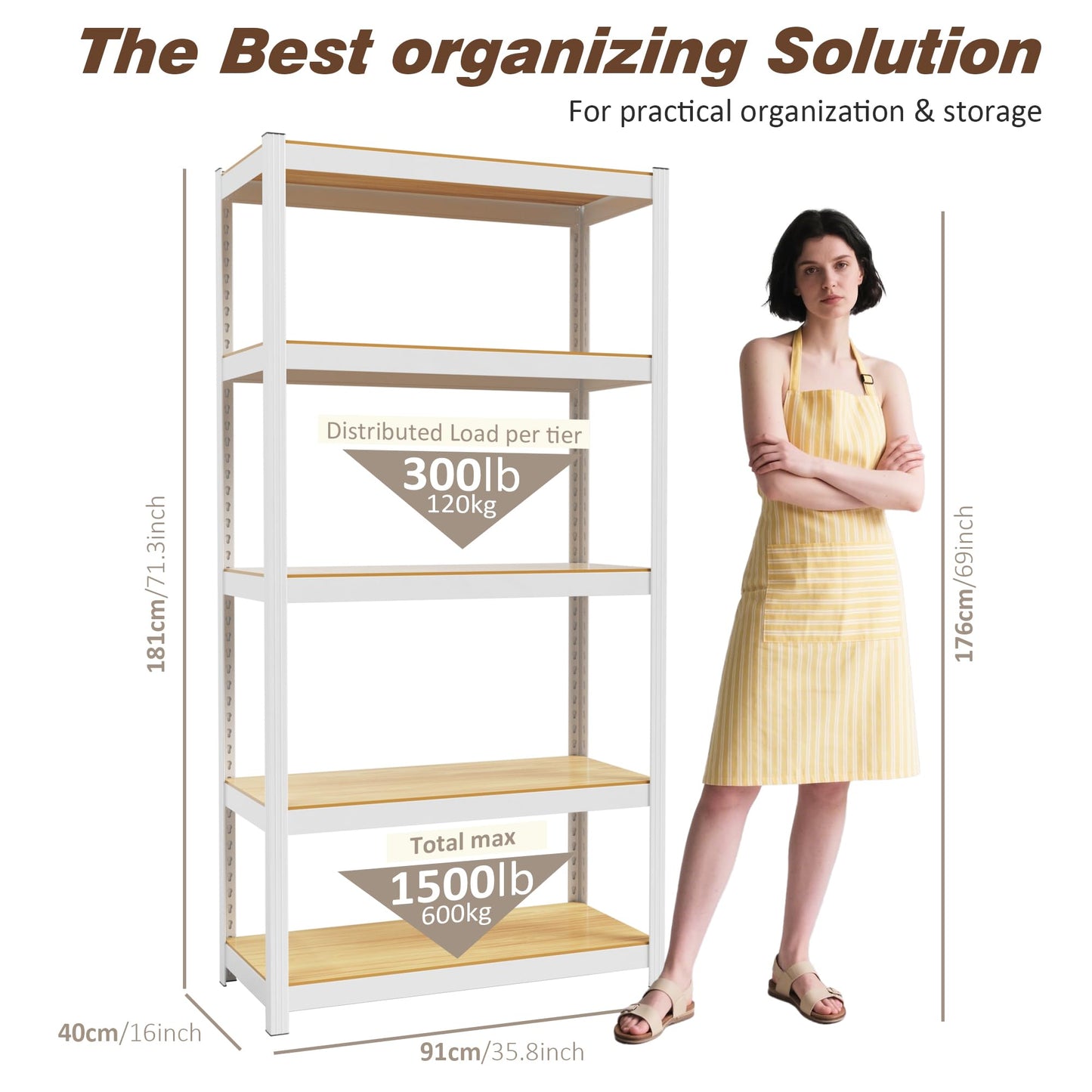 VDEVY 36" W x 16" D x 72" H Closet Storage Shelves,5 Tier White Metal Shelving Unit,Adjustable Heavy Duty Garage Shelves,Utility Rack Organizer Shelf for Kitchen Pantry Closet Garage