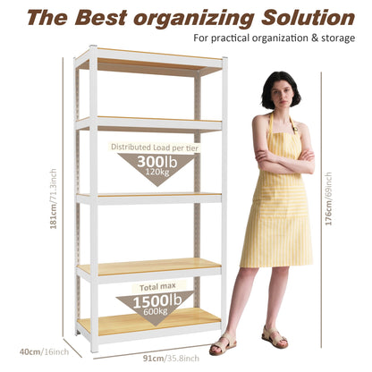 VDEVY 36" W x 16" D x 72" H Closet Storage Shelves,5 Tier White Metal Shelving Unit,Adjustable Heavy Duty Garage Shelves,Utility Rack Organizer Shelf for Kitchen Pantry Closet Garage