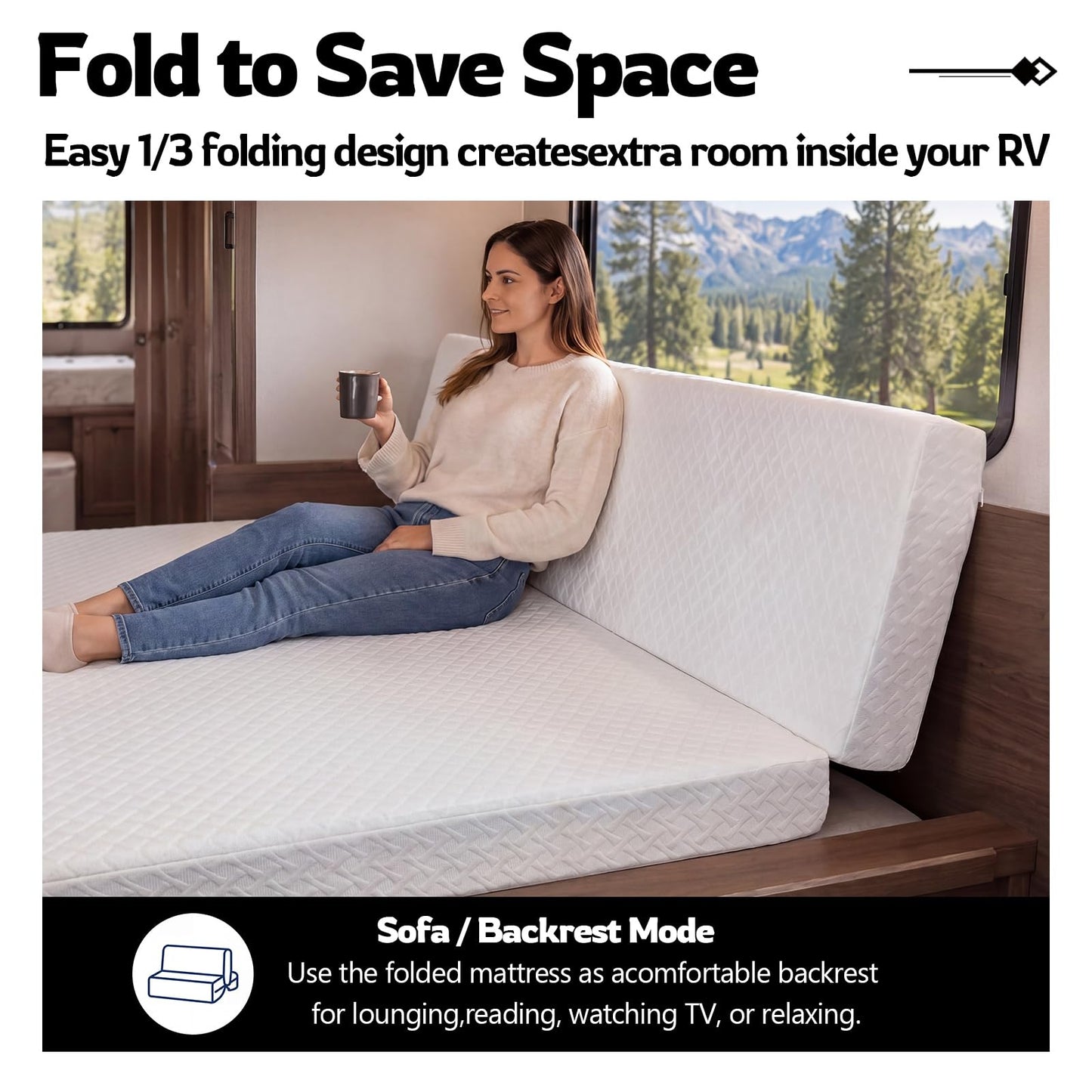 Novabright 1/3 Folding RV Short Queen Mattress, 75" × 59" × 6" Bifold Memory Foam Mattress with High Resilience Support, Breathable Cover & Zipper Non-Slip Bottom for RV Camper Trailers