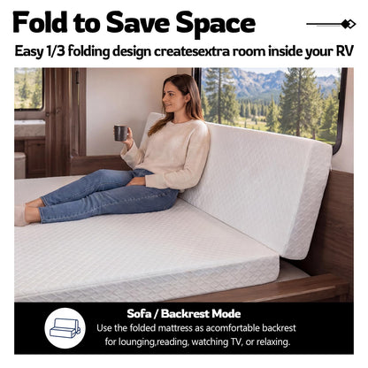 Novabright 1/3 Folding RV Short Queen Mattress, 75" × 59" × 6" Bifold Memory Foam Mattress with High Resilience Support, Breathable Cover & Zipper Non-Slip Bottom for RV Camper Trailers