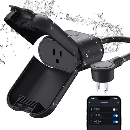 ELEGRP PQR20 Outdoor Smart Plug Waterproof IP66, WiFi Plug with 2 Individually Sockets, Compatible with Alexa & Google Assistant, Smart Outdoor Outlet for String Lights, UL Certified, 2 Pack, Black