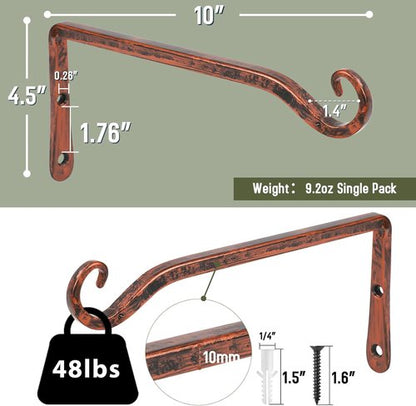 Feed Garden 10-Inch Decorative Hanging Plant Brackets - 2 Pack for Outdoor Use, Antique Bronze Finish
