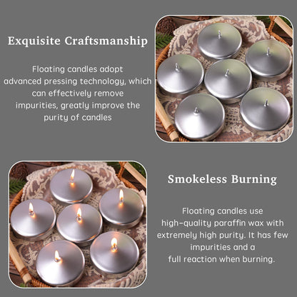 3 inch Silver Floating Candles 8-9 Hours Floating Candle for Centerpieces 36 Packs Unscented Floating Candles 3” Water Candles for Cylinder Vases, Pool, Wedding