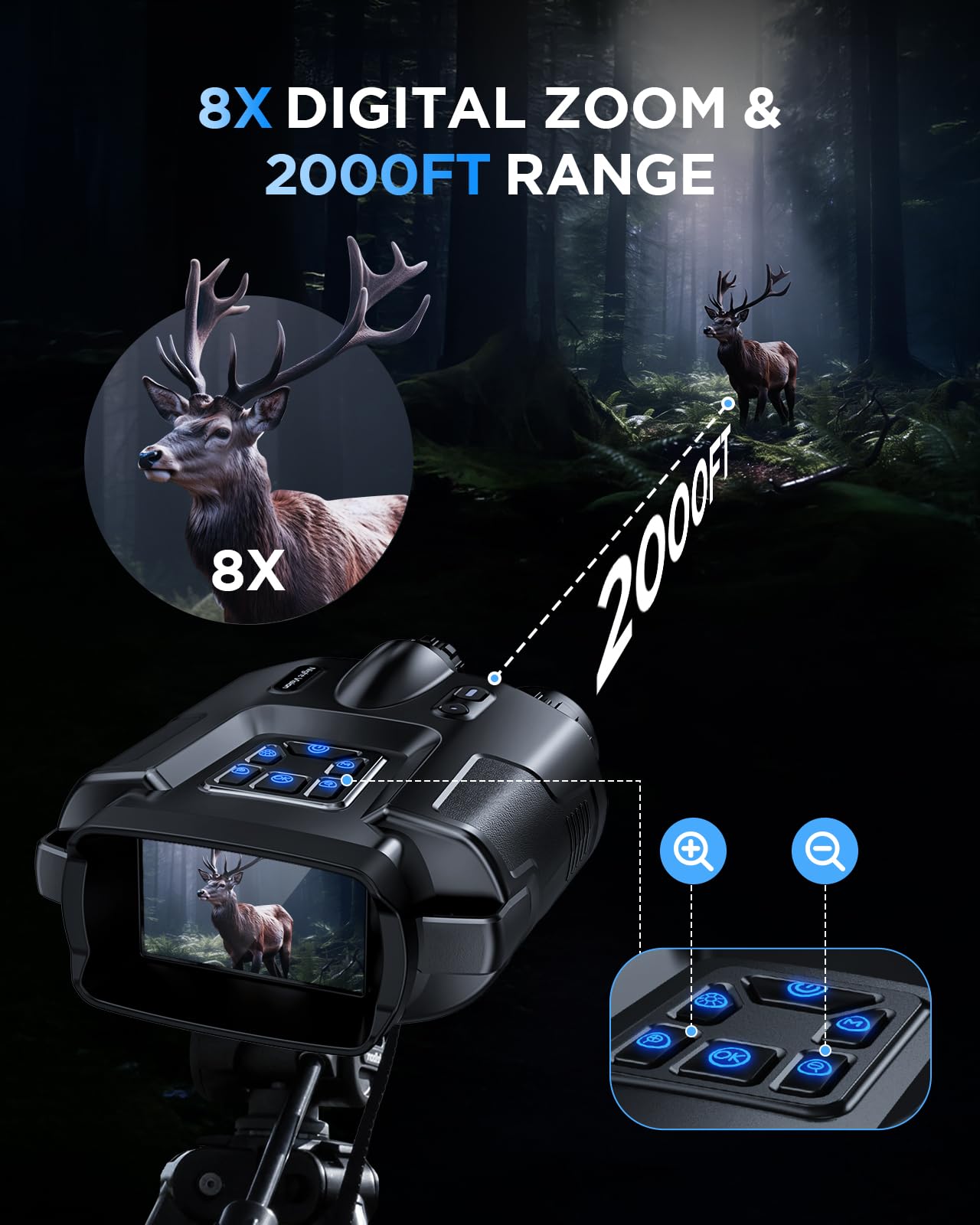 Diyimin 4K Night Vision Binoculars–8X Zoom/2000FT IR/5000mAh, 3'' HD Screen Night Vision Goggles for Adults mit 64GB TF Card, IP65 Waterproof & Tactical Light for Hunting,Camping & Security