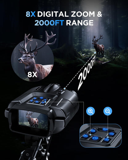 Diyimin 4K Night Vision Binoculars–8X Zoom/2000FT IR/5000mAh, 3'' HD Screen Night Vision Goggles for Adults mit 64GB TF Card, IP65 Waterproof & Tactical Light for Hunting,Camping & Security