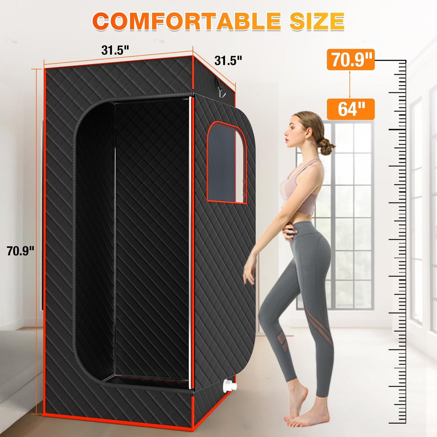 AgiiMan Portable Sauna Box - Home Steam Sauna, 3L Steamer, Folding Chair, Remote Control, Red, 2.6'x 2.6' x 5.9'