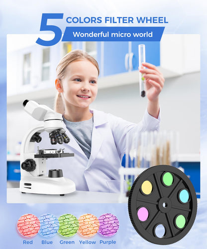 Compound Binocular Microscope for Adults, Professionals & Kids, 40X-2000X Magnification with LED Illumination, Mechanical Stage, WF10x & WF25x Eyepieces，Compatible for Lab, School, Home Education
