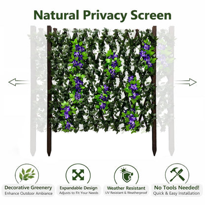 86 York Expandable Wooden Privacy Fence with Artificial Flowers & Greenery, In-Ground Decorative Outdoor Privacy Screen to Hide AC Units & Trash Cans, Garden & Yard Decor Panel