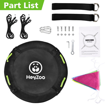 HeyZoo Tree Swing, 60 inch Larger Saucer Swing for Whole Family, 900lbs Weight Capacity, with Adjustable Hanging Straps, for Outdoor Backyard, Gifts for Kids, Black
