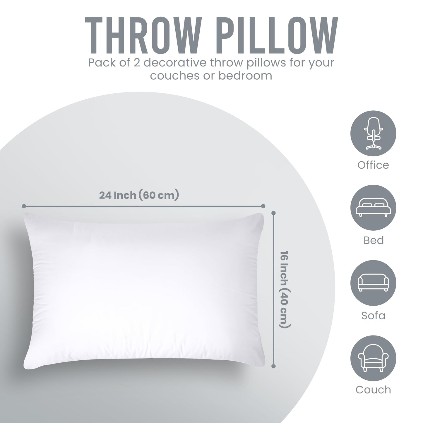 Utopia Bedding Throw Pillows (Pack of 2, White), 12 x 20 Inches Indoor Decorative Pillow Insert for Sofa, Bed and Couch