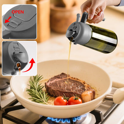 Olive Oil Dispenser and Oil Sprayer – 16oz/470ml Glass Light-Proof Oil Pourer for Kitchen, Air Fryer, Cooking, Salad, and BBQ