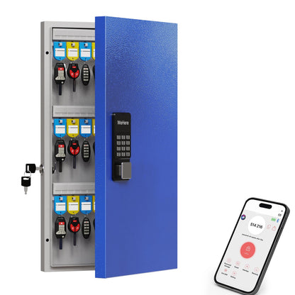 WeHere 48-Key Smart Key Lock Box Wall-Mount, Key Cabinet with Key Management App(Track Key Borrow/Return), Keypad, Bluetooth & WiFi Unlock (Sold Separately) for Commercial, School, Rental, Office