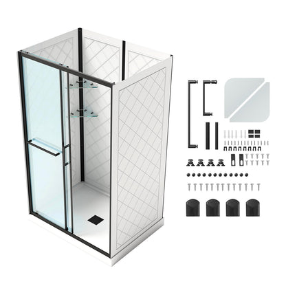 VEVOR Shower Enclosure, 36 in. D x 48 in. W x 79.1 in. H, Framed Sliding Shower Door with 1/4 in. Clear Tempered Glass, Complete Bathroom Alcove Stall with Non-Slip Base Kit & Triple-Sided Wall Panels