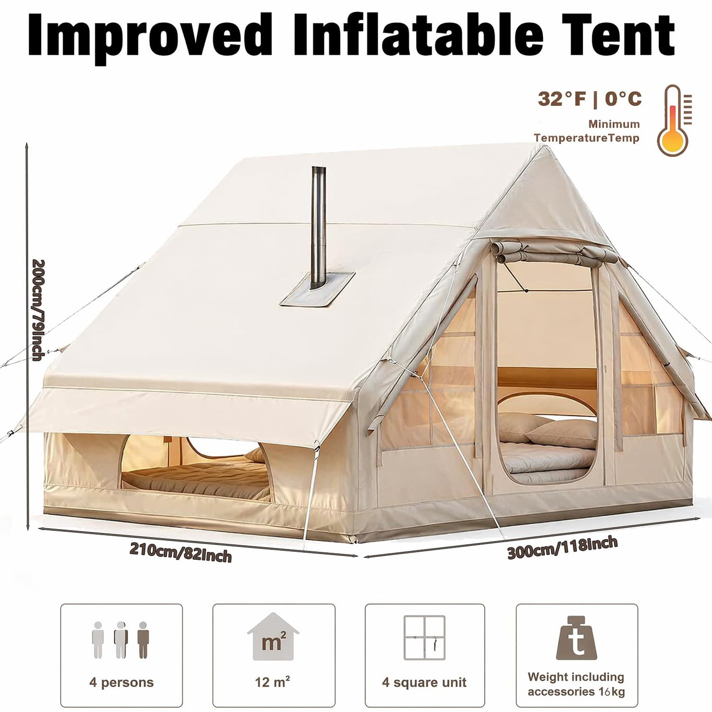 Gouyu 4-6 Person Inflatable Camping Tent, Panoramic TPU Skylight & Privacy Cover, 420D Oxford Waterproof UPF30+, PVC Air Beams, Mesh Ventilation, 5-Min Quick Setup Blow Up Tent for Family (A)