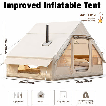 Gouyu 4-6 Person Inflatable Camping Tent, Panoramic TPU Skylight & Privacy Cover, 420D Oxford Waterproof UPF30+, PVC Air Beams, Mesh Ventilation, 5-Min Quick Setup Blow Up Tent for Family (A)